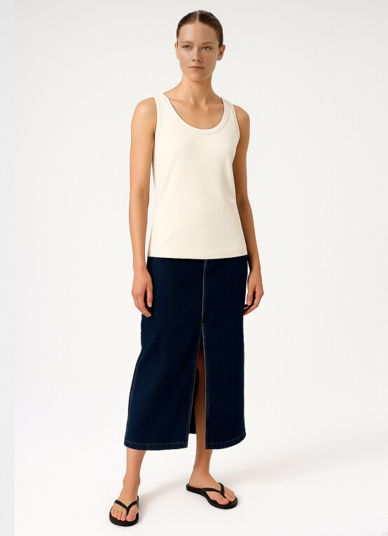Ecru Thick Strap Round Neck Women's Camisole - Triko Mısırlı