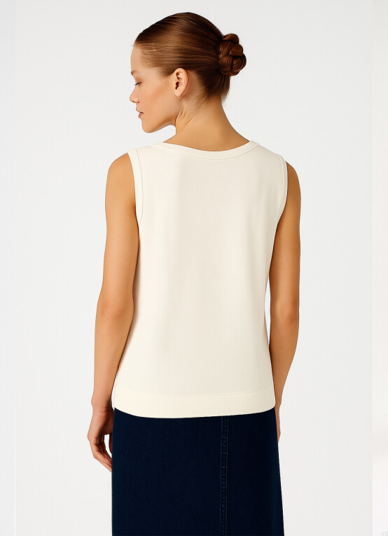 Ecru Thick Strap Round Neck Women's Camisole - Triko Mısırlı