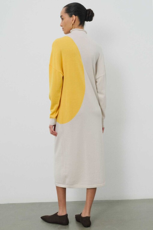 Ecru Turtle Neck Dress - Triko Mısırlı