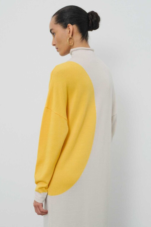 Ecru Turtle Neck Dress - Triko Mısırlı