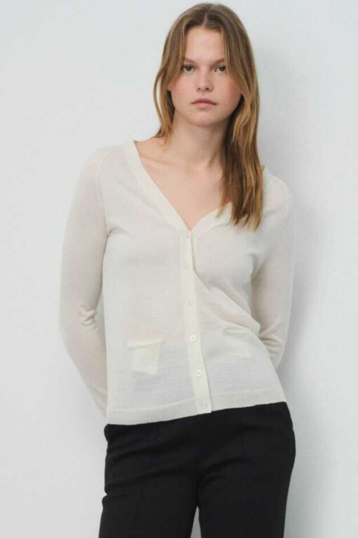 Ecru V-Neck Women's Cardigan 