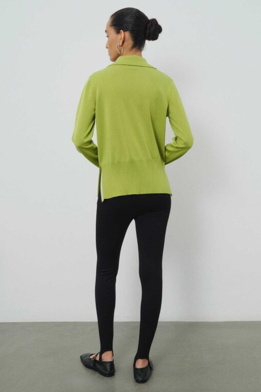 Green Front Tie Polo Collar Women's Sweater - Triko Mısırlı