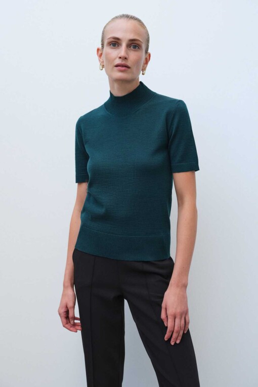 Green Half Turtle Neck Women's Sweater - Triko Mısırlı