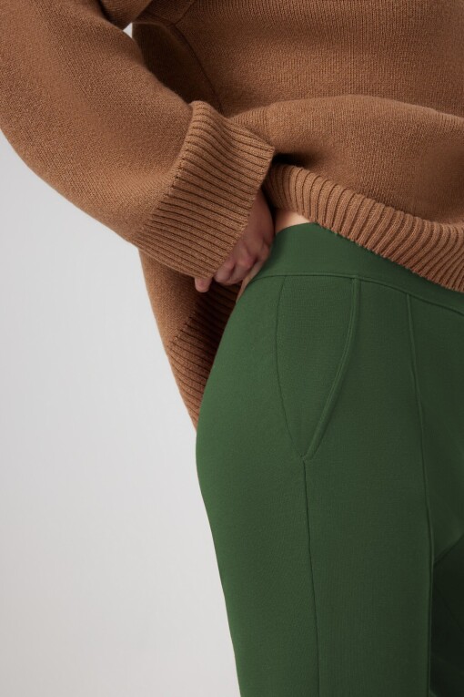 Green Ribbed Stitch Pocket Detail Women's Pants - Triko Mısırlı