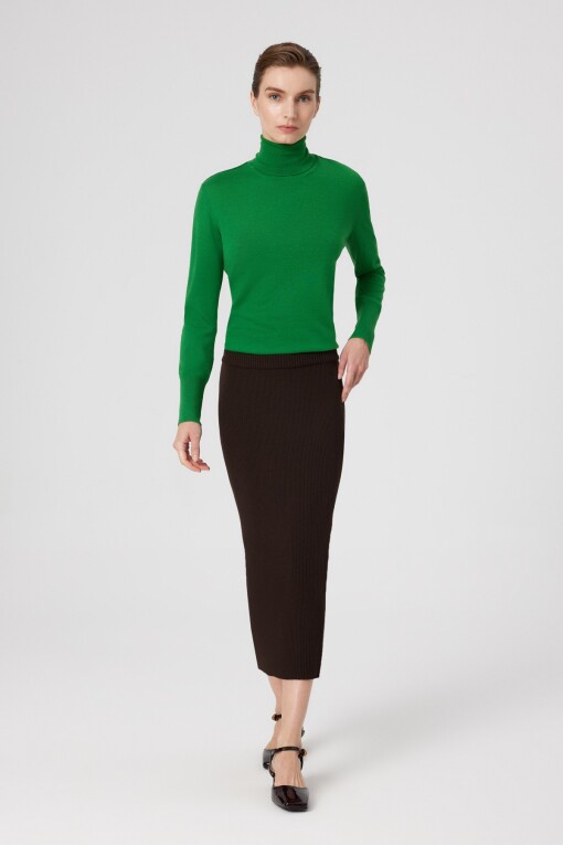 Green Turtle Neck Long Sleeve Women's Sweater - Triko Mısırlı