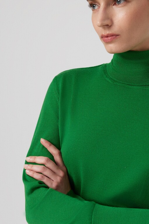 Green Turtle Neck Long Sleeve Women's Sweater - Triko Mısırlı