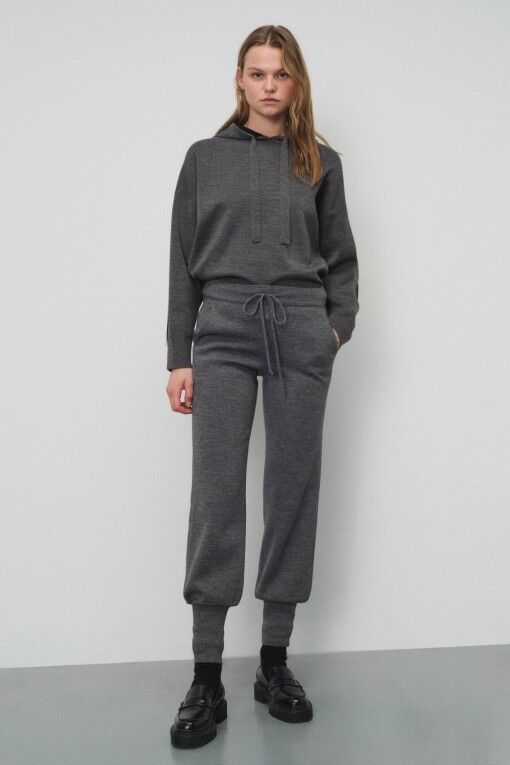 Grey Drawstring Waist Tapered Leg Women's Pants - Triko Mısırlı