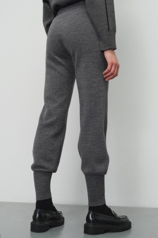 Grey Drawstring Waist Tapered Leg Women's Pants - Triko Mısırlı