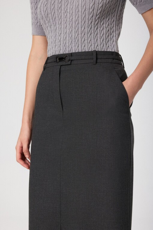 Grey Front Slit Long Skirt - Triko Mısırlı