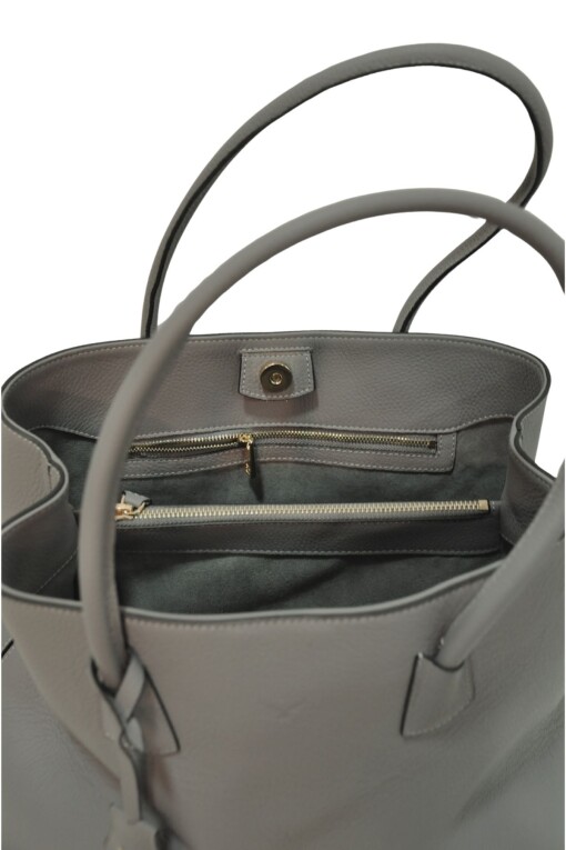 Grey Leather Shoulder Bag - MAPI DERI