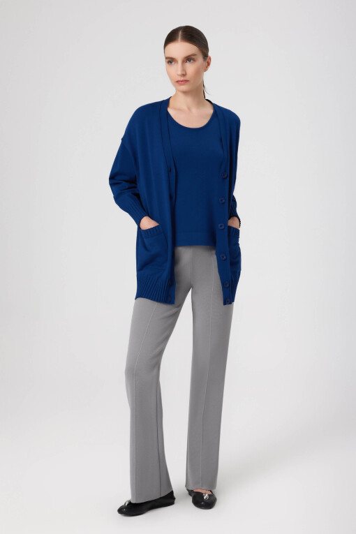 Grey Ribbed High Waist Women's Pants - Triko Mısırlı