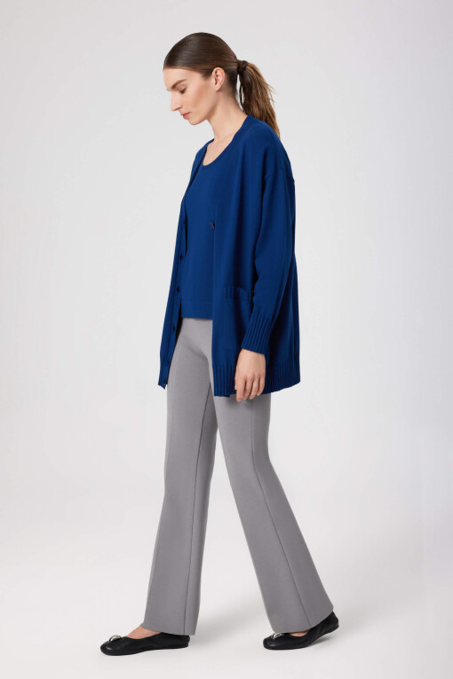 Grey Ribbed High Waist Women's Pants - Triko Mısırlı