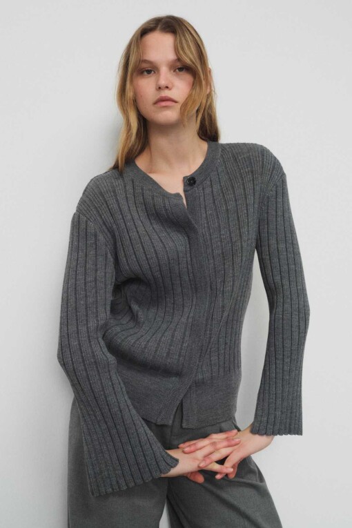 Grey Snap Button Women's Cardigan 