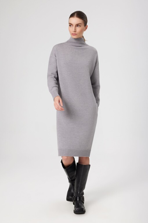 Grey Turtle Neck Midi Dress - Triko Mısırlı