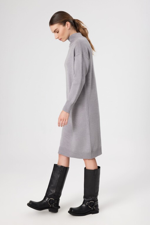 Grey Turtle Neck Midi Dress - Triko Mısırlı