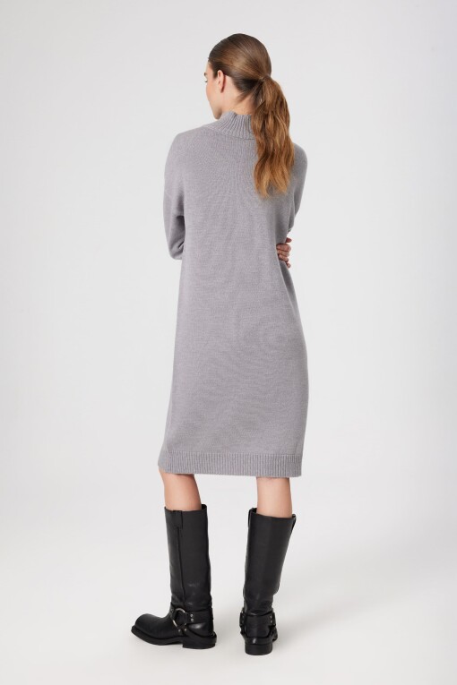 Grey Turtle Neck Midi Dress - Triko Mısırlı