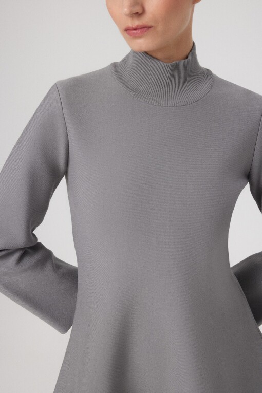 Grey Turtle Neck Mini Flare Dress - Triko Mısırlı