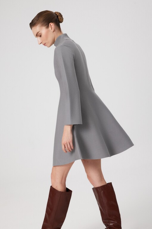 Grey Turtle Neck Mini Flare Dress - Triko Mısırlı