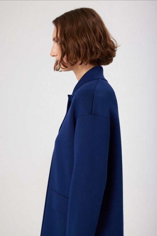 Indigo Shirt Collar Pocket Detail Women's Jacket - Triko Mısırlı