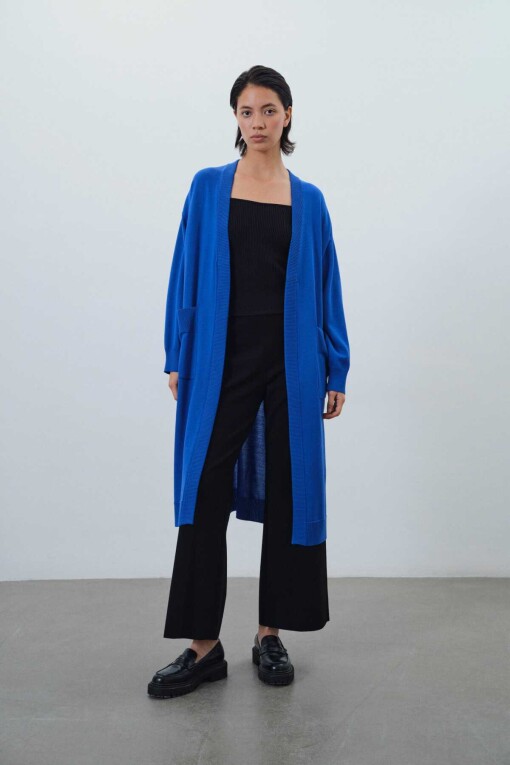 Indigo Tie Waist Long Women's Cardigan 
