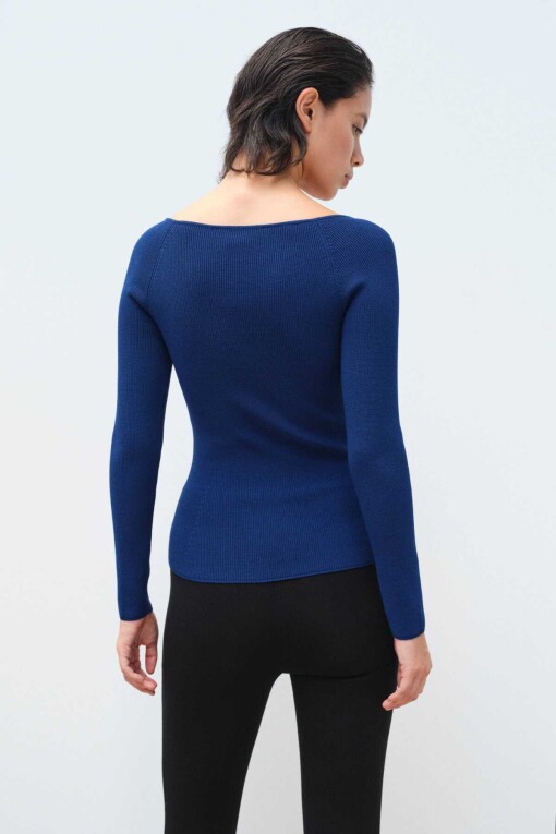 Indigo V-Neck Women's Sweater - Triko Mısırlı
