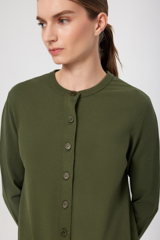 Khaki Button Detail Women's Cardigan - Triko Mısırlı