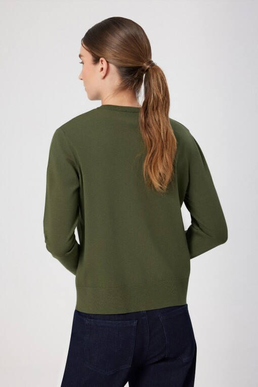 Khaki Button Detail Women's Cardigan - Triko Mısırlı
