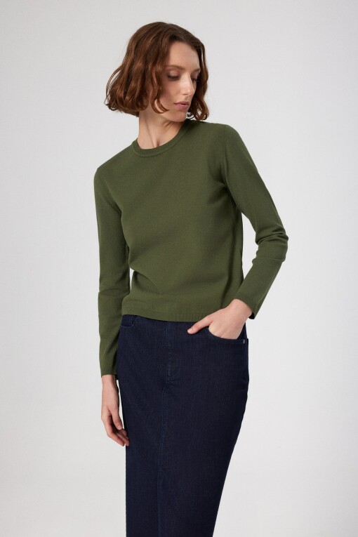 Khaki Crew Neck Knit Women's T-Shirt 