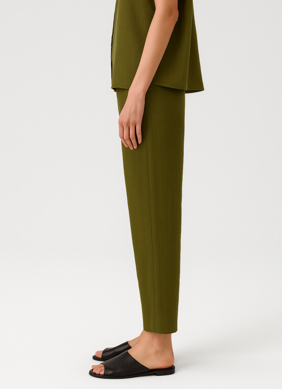 Khaki Drawstring Waist Pocket Detail Women's Pants - Triko Mısırlı