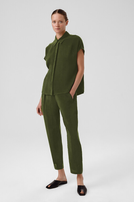 Khaki Shirt Collar Short Sleeve Blouse 