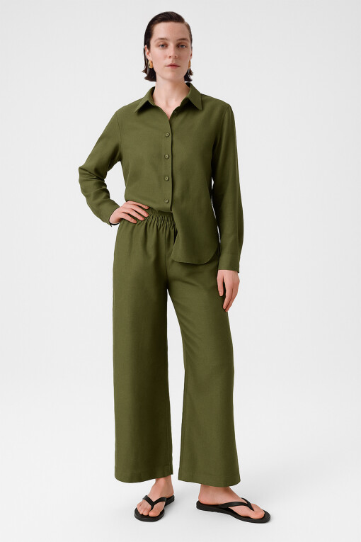 Khaki Slit Hem Women's Pants - Triko Mısırlı