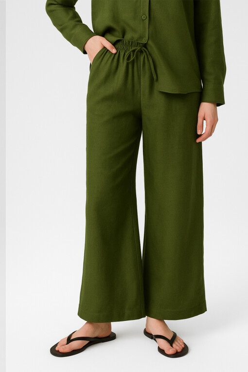 Khaki Slit Hem Women's Pants - Triko Mısırlı