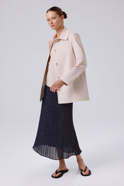 Light Beige Shirt Collar Buttoned Women's Trench Coat - Triko Mısırlı
