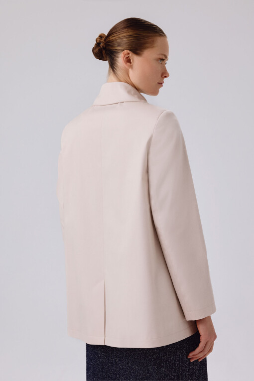 Light Beige Shirt Collar Buttoned Women's Trench Coat - Triko Mısırlı