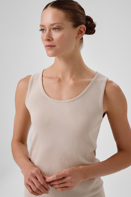 Light Beige Thick Strap Round Neck Women's Camisole - Triko Mısırlı