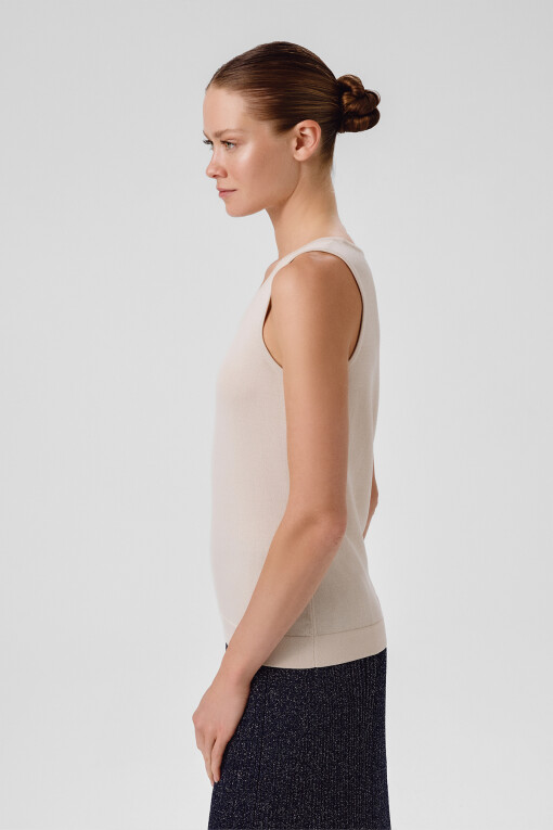 Light Beige Thick Strap Round Neck Women's Camisole - Triko Mısırlı