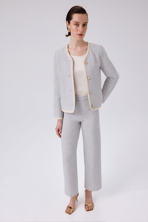 Light Blue Gold Button Detail Tweed Pants - Triko Mısırlı