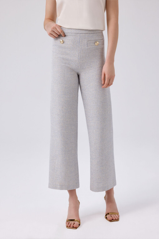 Light Blue Gold Button Detail Tweed Pants - Triko Mısırlı