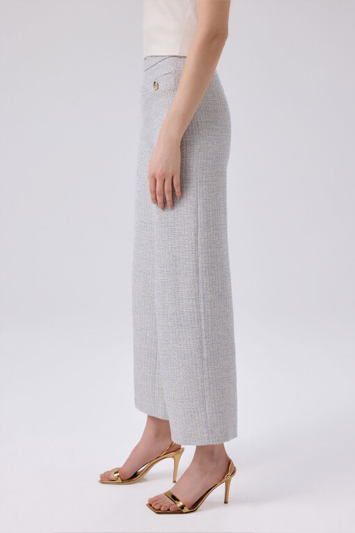 Light Blue Gold Button Detail Tweed Pants - Triko Mısırlı