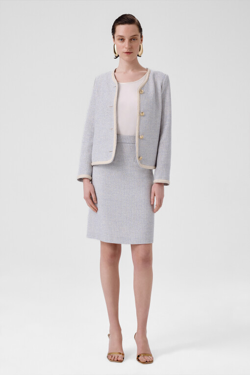 Light Blue Gold Button Tweed Women's Jacket - Triko Mısırlı