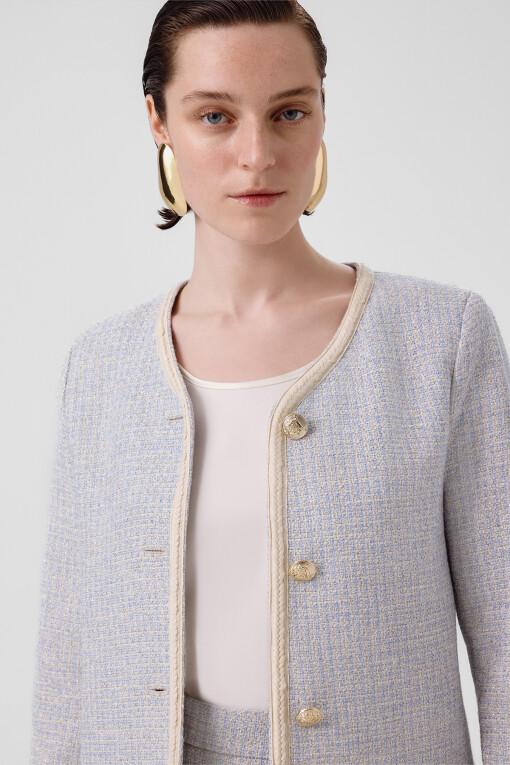 Light Blue Gold Button Tweed Women's Jacket - Triko Mısırlı
