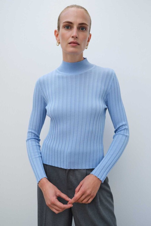Light Blue Half Turtle Neck Women's Sweater - Triko Mısırlı