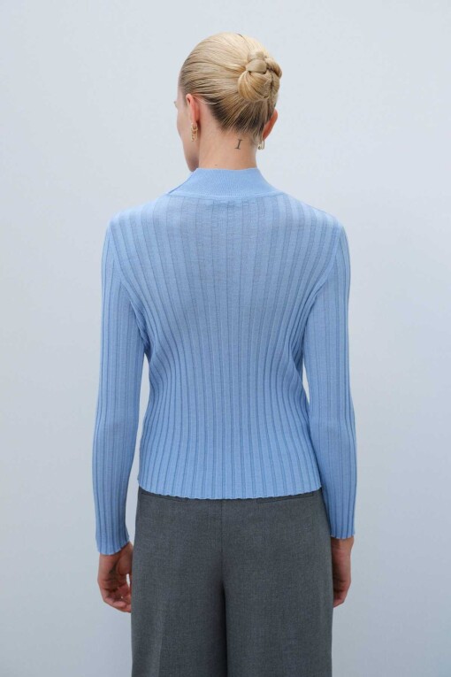 Light Blue Half Turtle Neck Women's Sweater - Triko Mısırlı