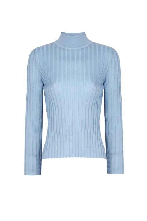 Light Blue Half Turtle Neck Women's Sweater - Triko Mısırlı