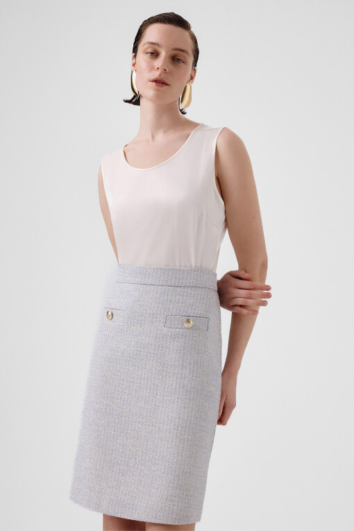 Light Blue Slit Detail Pencil Skirt - Triko Mısırlı
