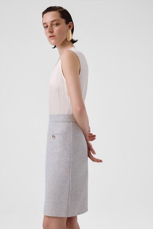 Light Blue Slit Detail Pencil Skirt - Triko Mısırlı