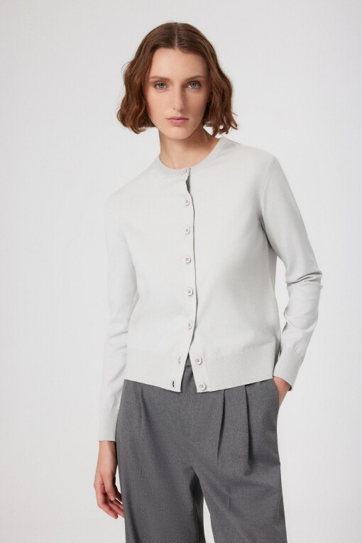 Light Gray Button Detail Women's Cardigan 