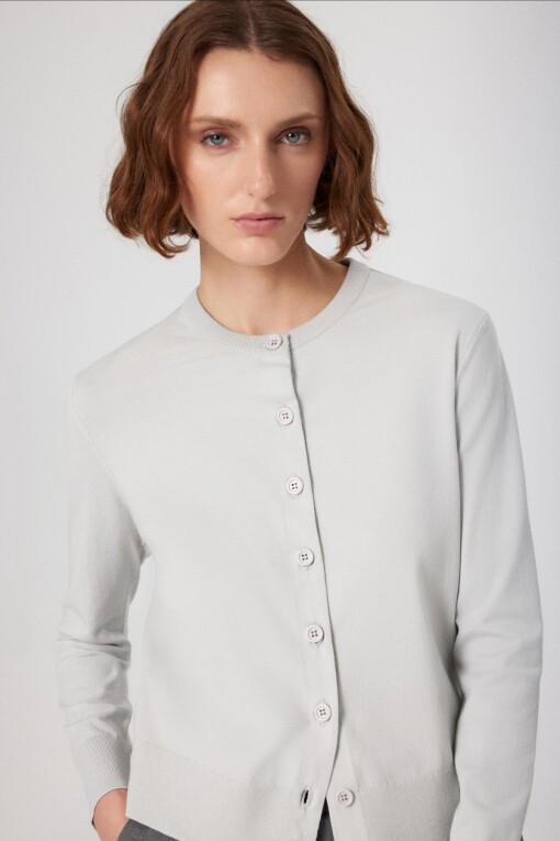 Light Gray Button Detail Women's Cardigan - Triko Mısırlı