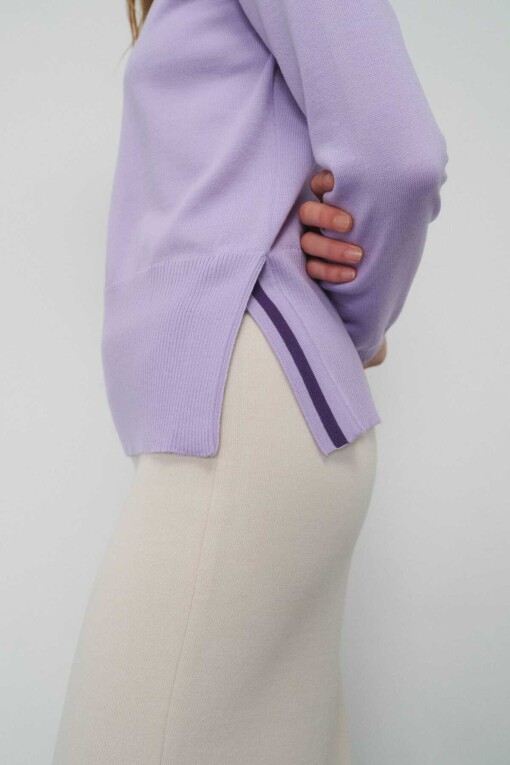 Lilac Front Tie Polo Collar Women's Sweater - Triko Mısırlı