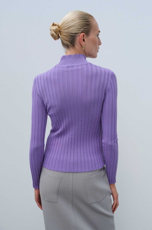 Lilac Half Turtle Neck Ribbed Knit Women's Sweater - Triko Mısırlı